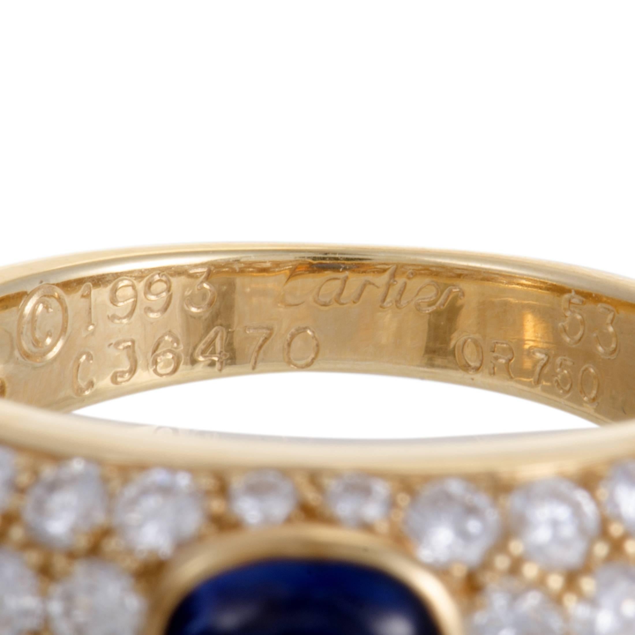 Cartier 18 Karat Yellow Gold Diamond Pave Sapphire Cabochon Band Ring In Excellent Condition In Southampton, PA