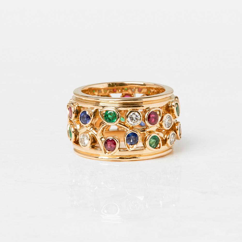 Round Cut Cartier 18 Karat Yellow Gold Diamond Sapphire Ruby Emerald Band Ring