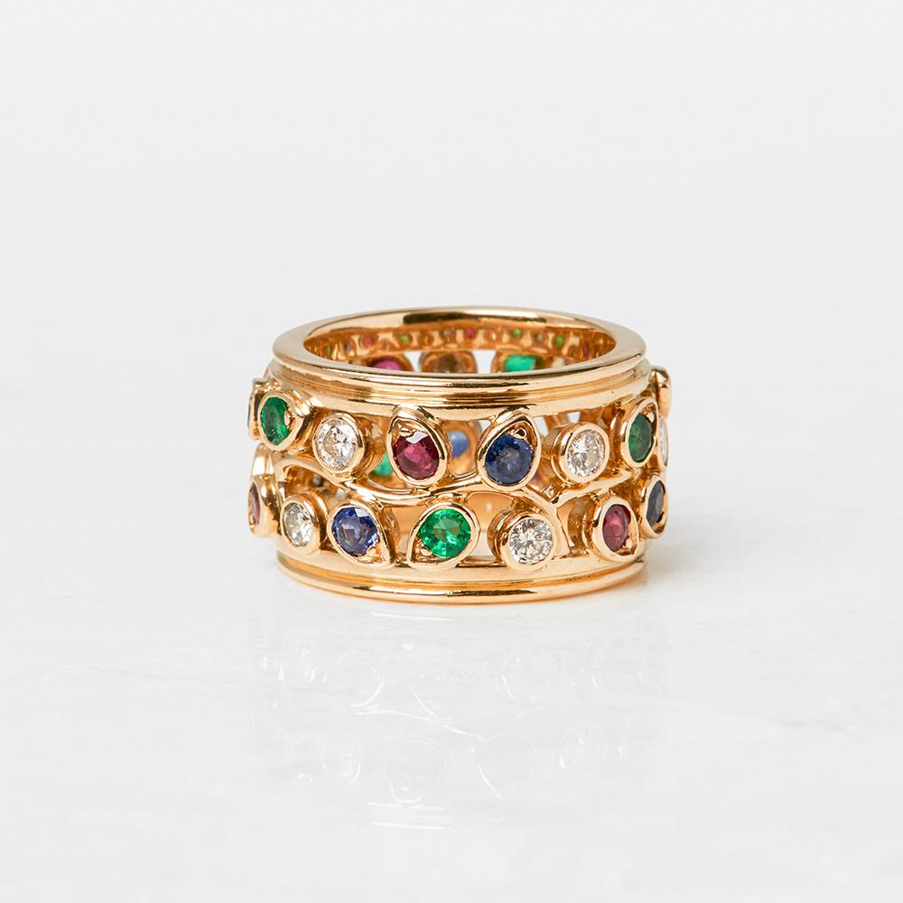 Cartier 18 Karat Yellow Gold Diamond Sapphire Ruby Emerald Band Ring In Excellent Condition In Bishop's Stortford, Hertfordshire
