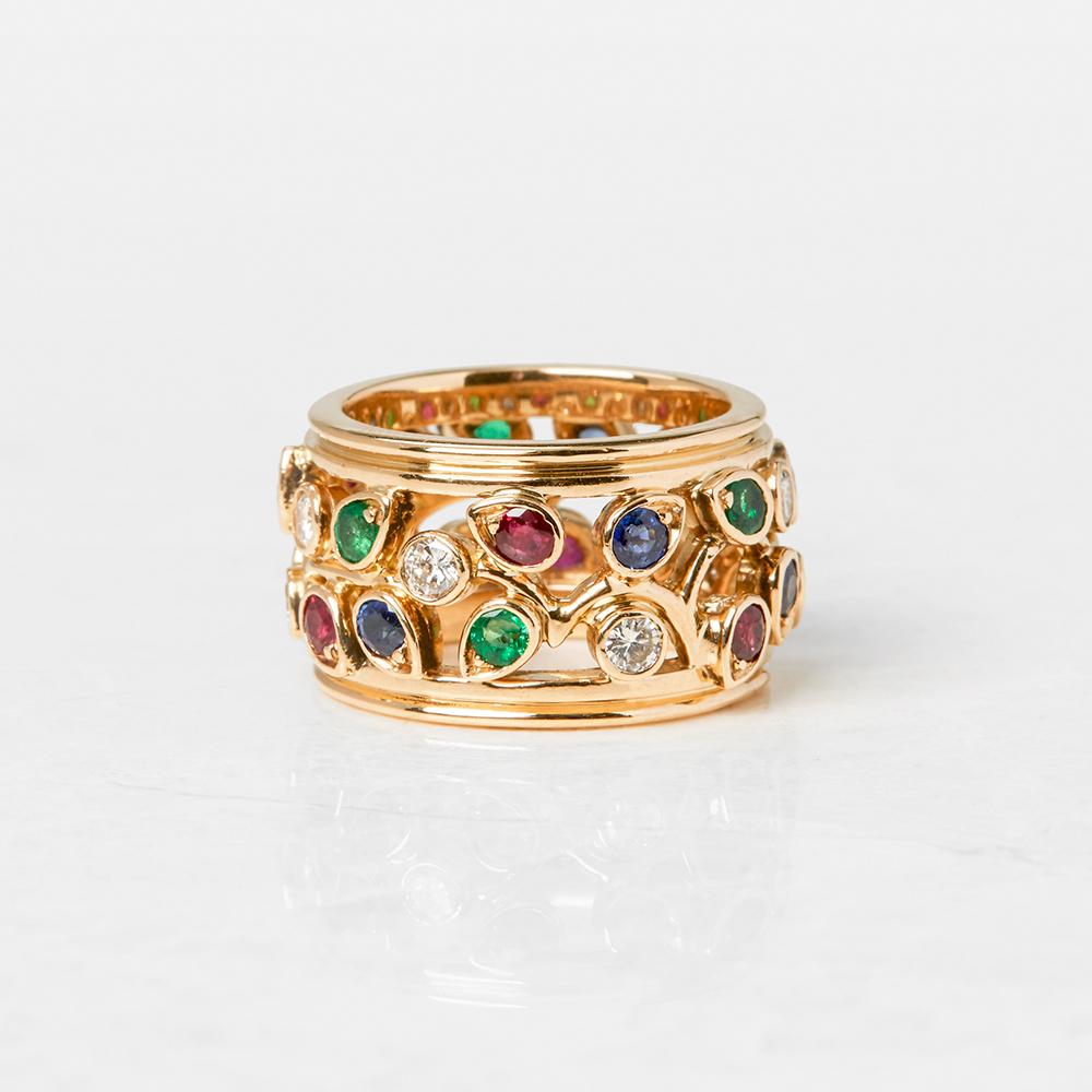 Women's Cartier 18 Karat Yellow Gold Diamond Sapphire Ruby Emerald Band Ring