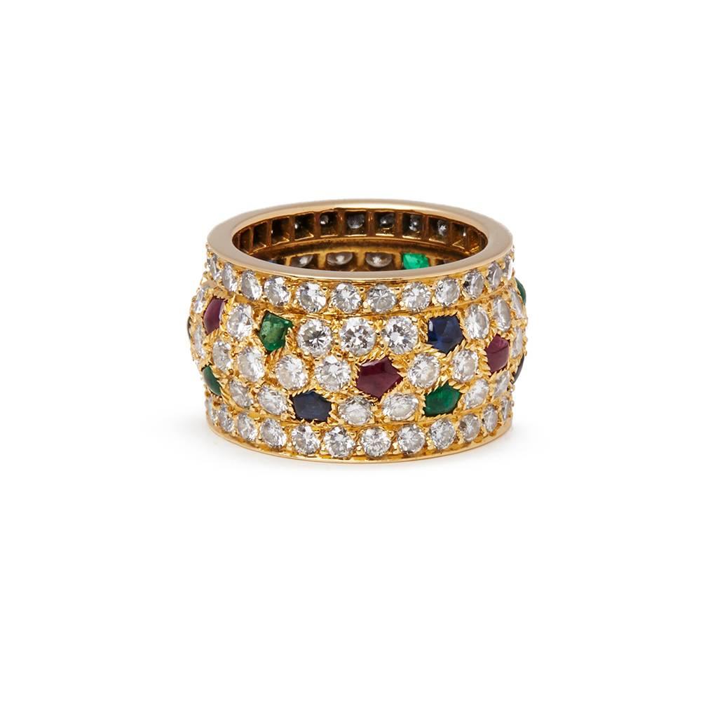 Round Cut Cartier 18 Karat Yellow Gold Diamond Sapphire Ruby Emerald Nigeria Ring