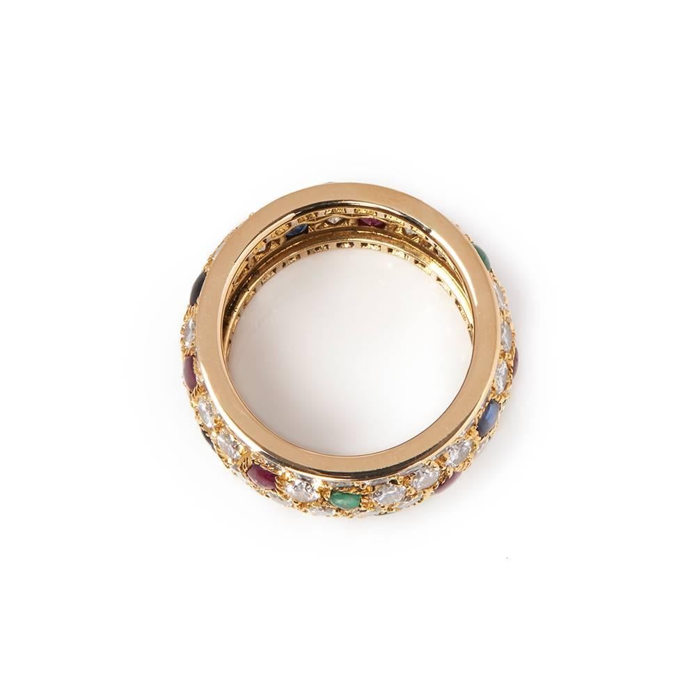 Women's Cartier 18 Karat Yellow Gold Diamond Sapphire Ruby Emerald Nigeria Ring