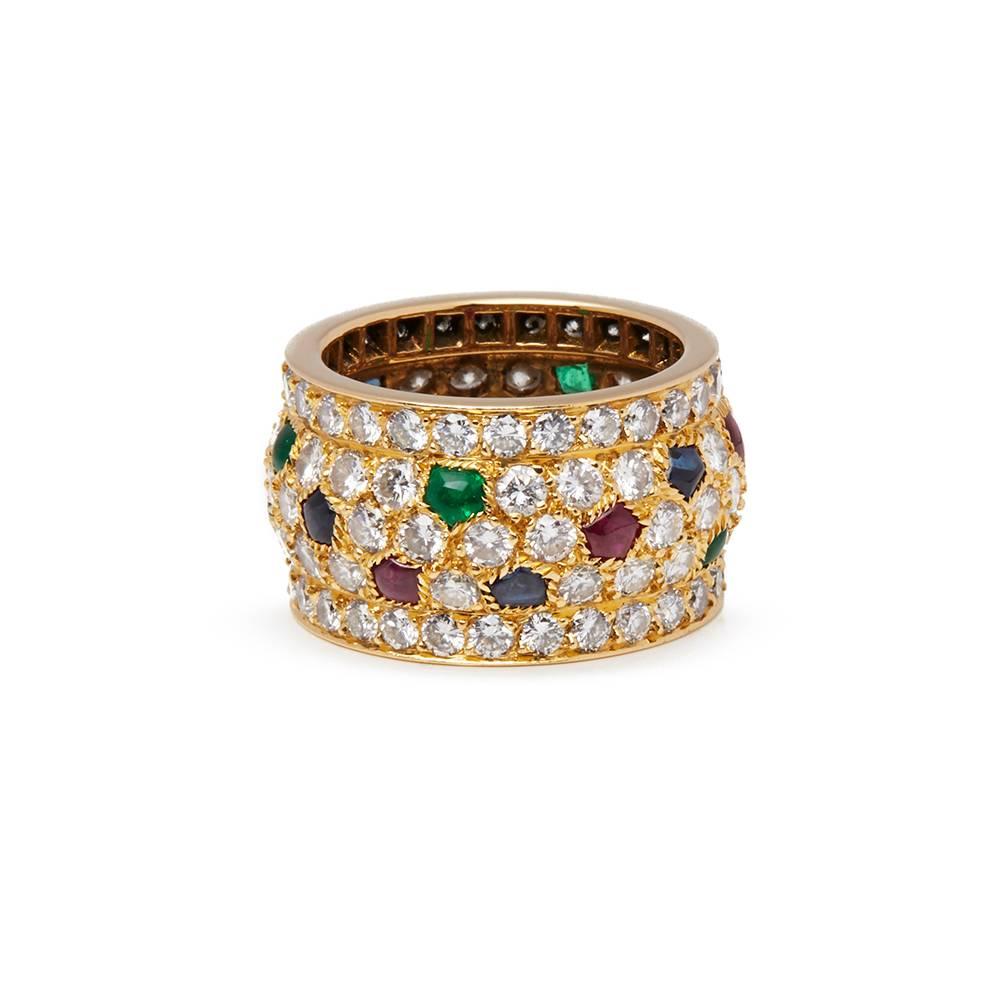 Round Cut Cartier 18 Karat Yellow Gold Diamond Sapphire Ruby Emerald Nigeria Ring