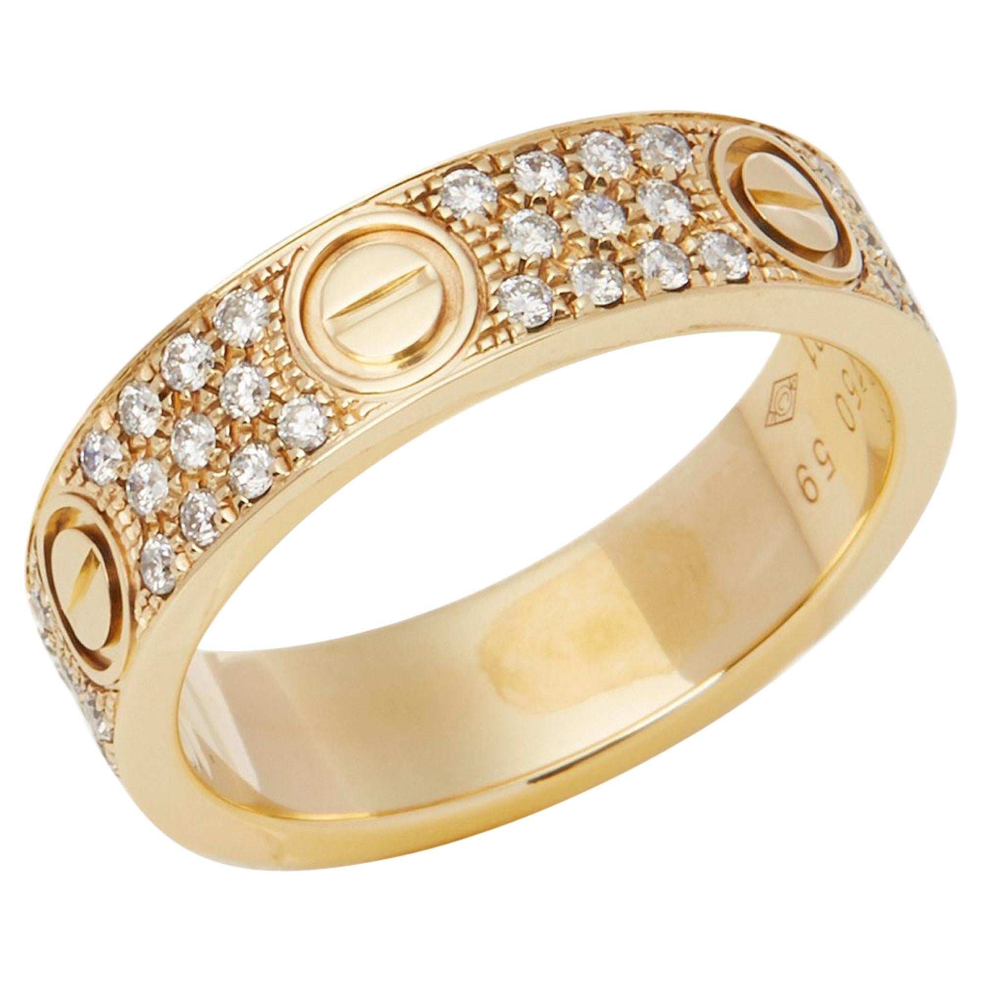 Cartier 18 Karat Yellow Gold Diamond Set Love Ring
