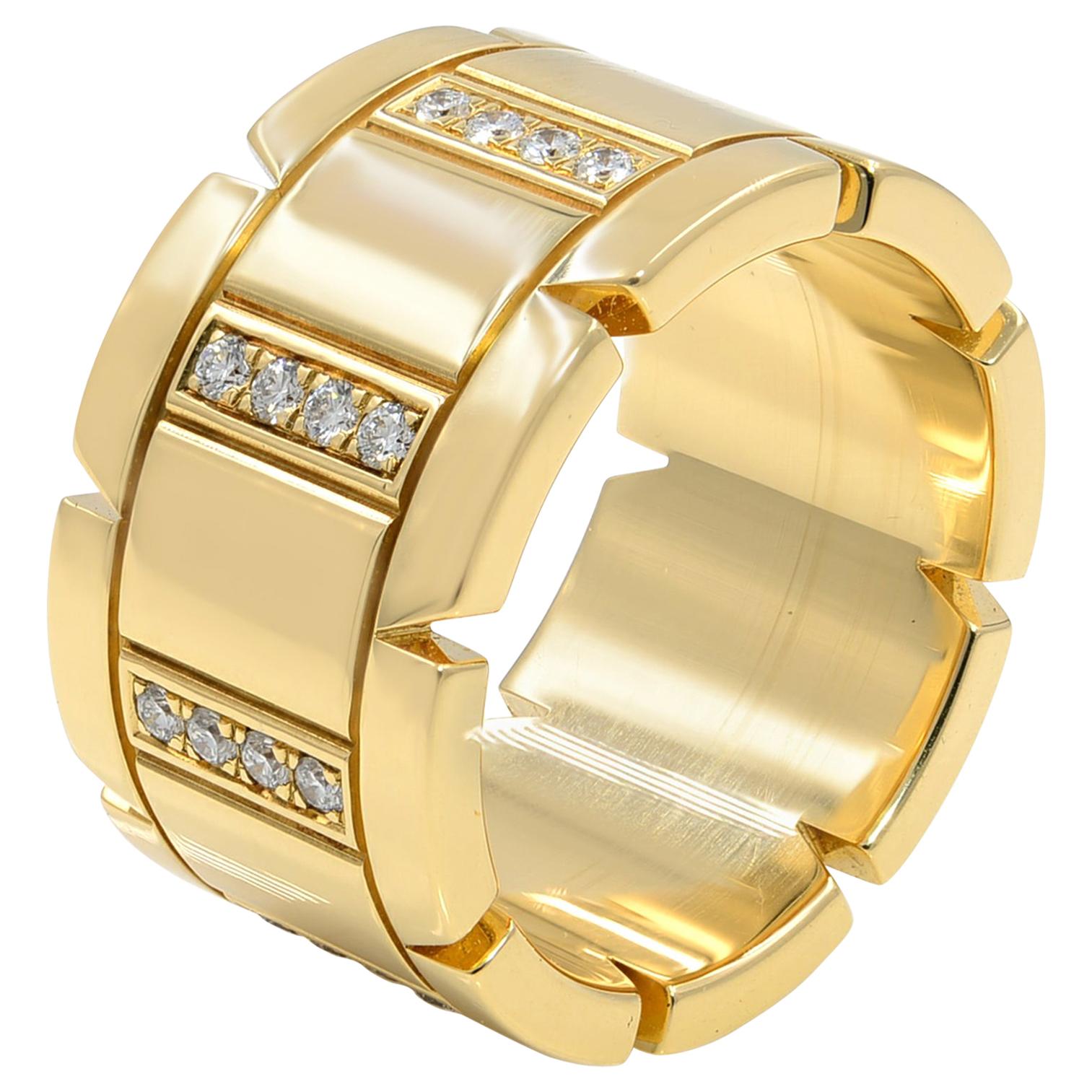 Cartier 18 Karat Yellow Gold Diamond Tank Francaise Large Band Ring