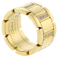 Retro Cartier 18 Karat Yellow Gold Diamond Tank Francaise Large Band Ring