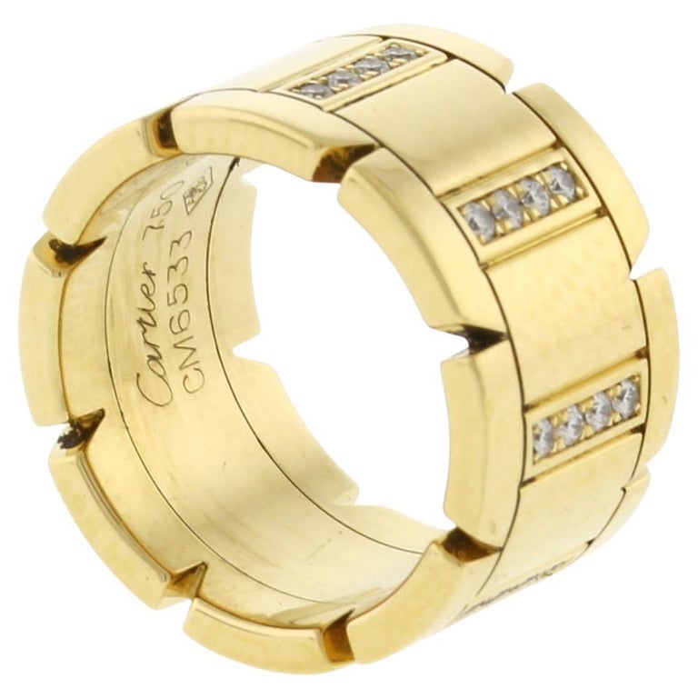 Cartier, bague en or jaune 18 carats Bague à large anneau Tank Francaise en  diamants En vente sur 1stDibs