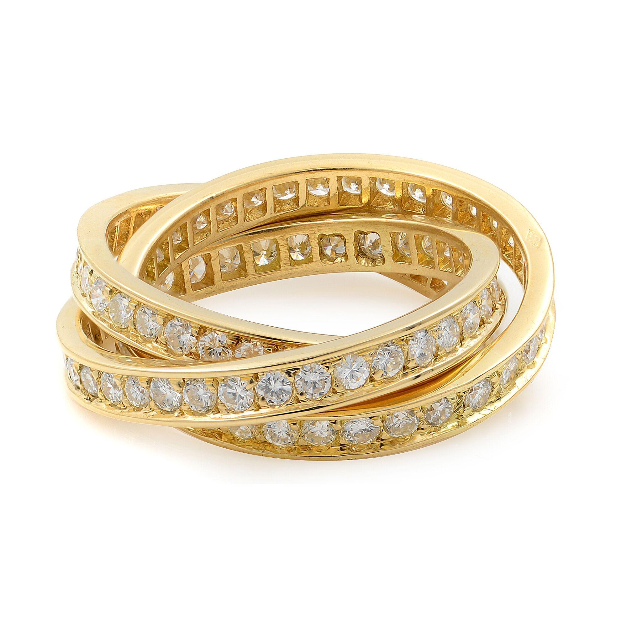 Modern Cartier 18 Karat Yellow Gold Diamond Trinity Ring 1.55 Carat