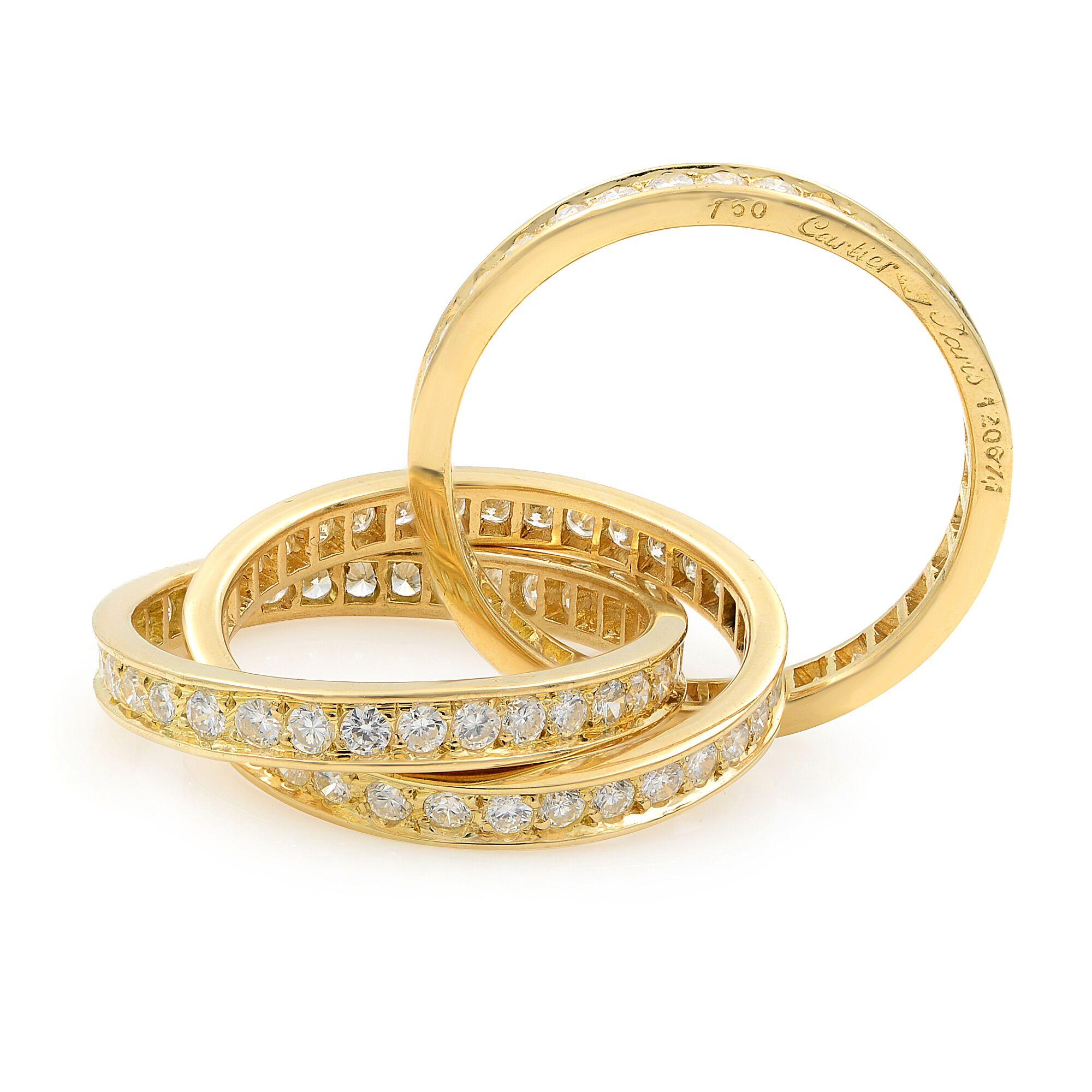 Cartier 18 Karat Yellow Gold Diamond Trinity Ring 1.55 Carat In Excellent Condition In New York, NY