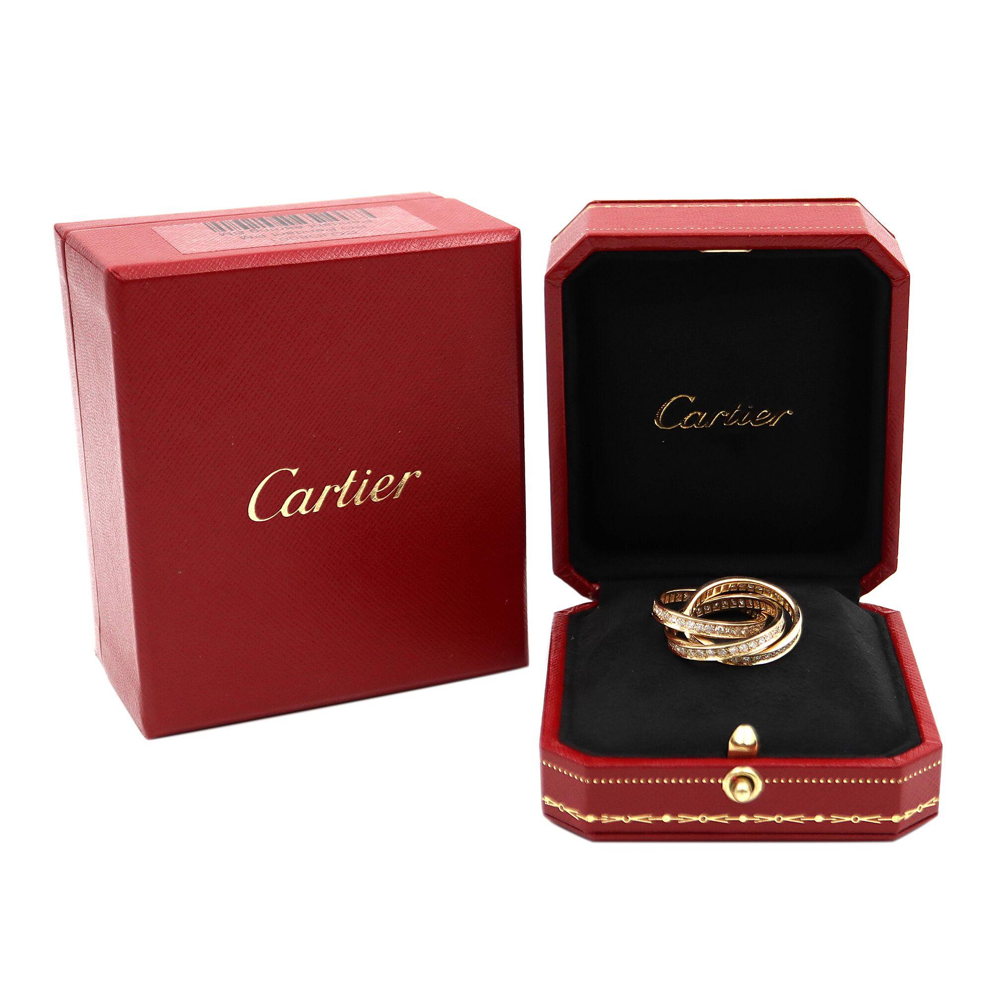 Women's Cartier 18 Karat Yellow Gold Diamond Trinity Ring 1.55 Carat