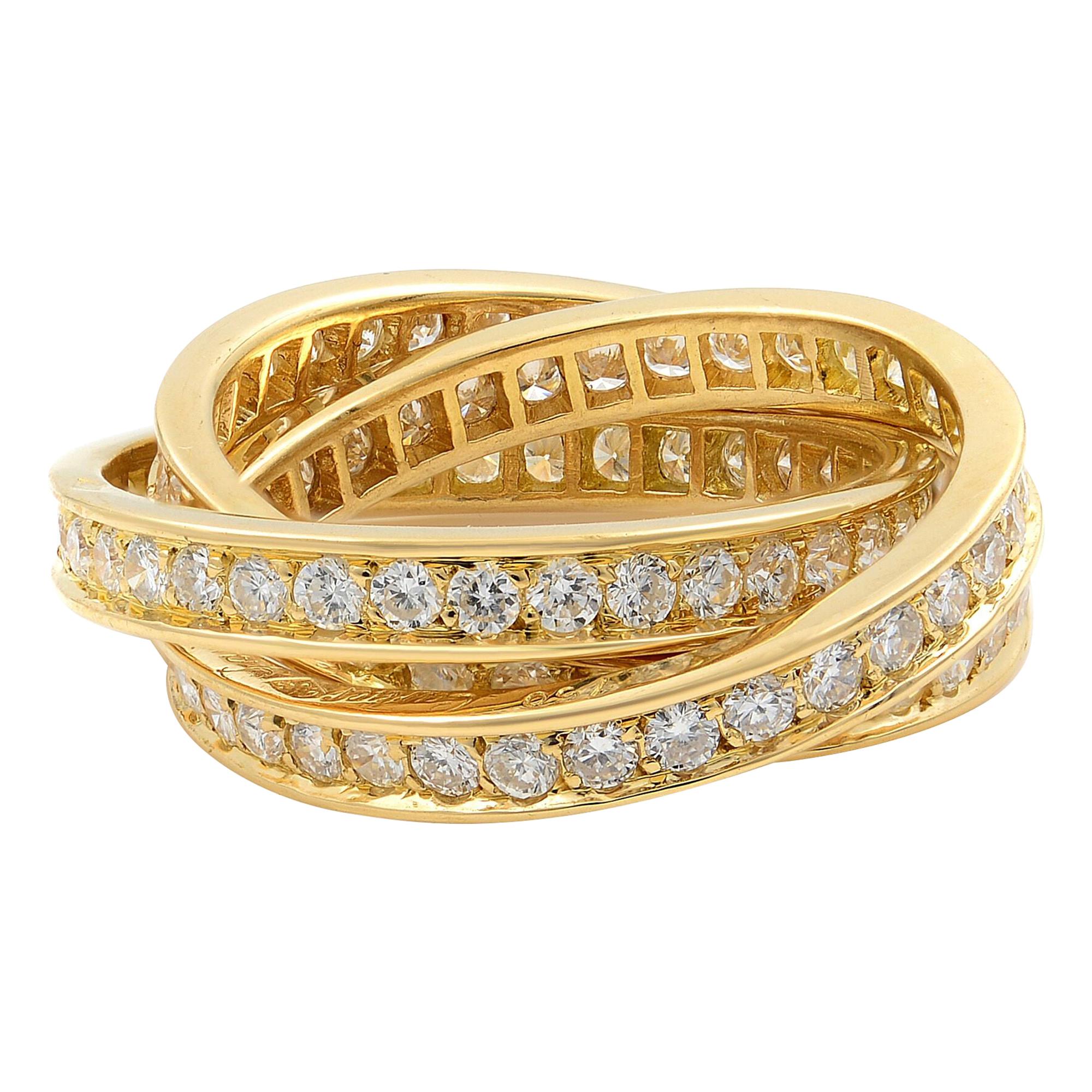 Cartier 18 Karat Yellow Gold Diamond Trinity Ring