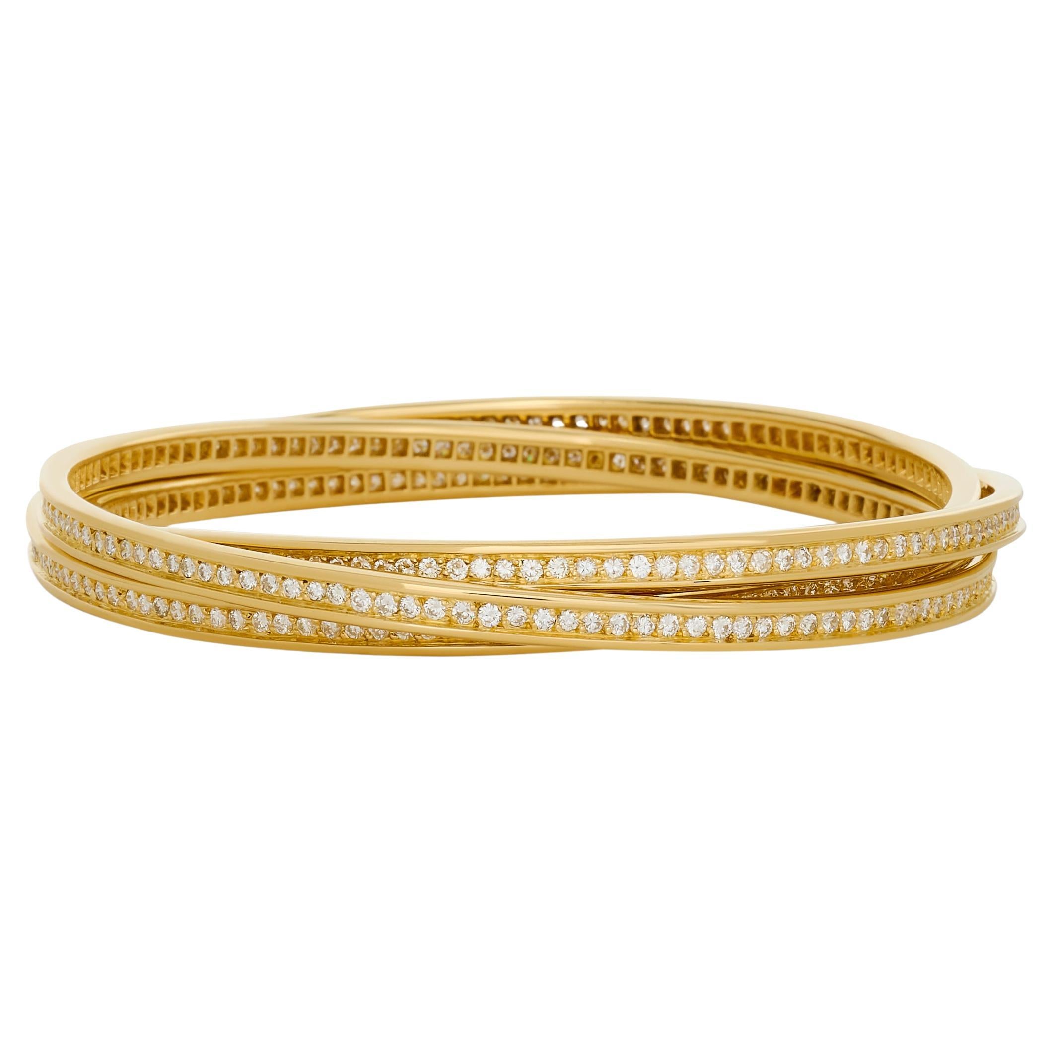 Cartier 18 Karat Yellow Gold Diamond Trinity Rolling Bangle Bracelet