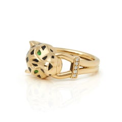 Cartier 18 Karat Yellow Gold Diamond & Tsavorite Garnet Panthère Ring