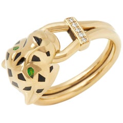 Cartier 18 Karat Yellow Gold Diamond & Tsavorite Garnet Panthère Ring