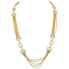 Cartier 18 Karat Gelbgold Diamant Vintage Draperie Langestrang-Perlenkette
