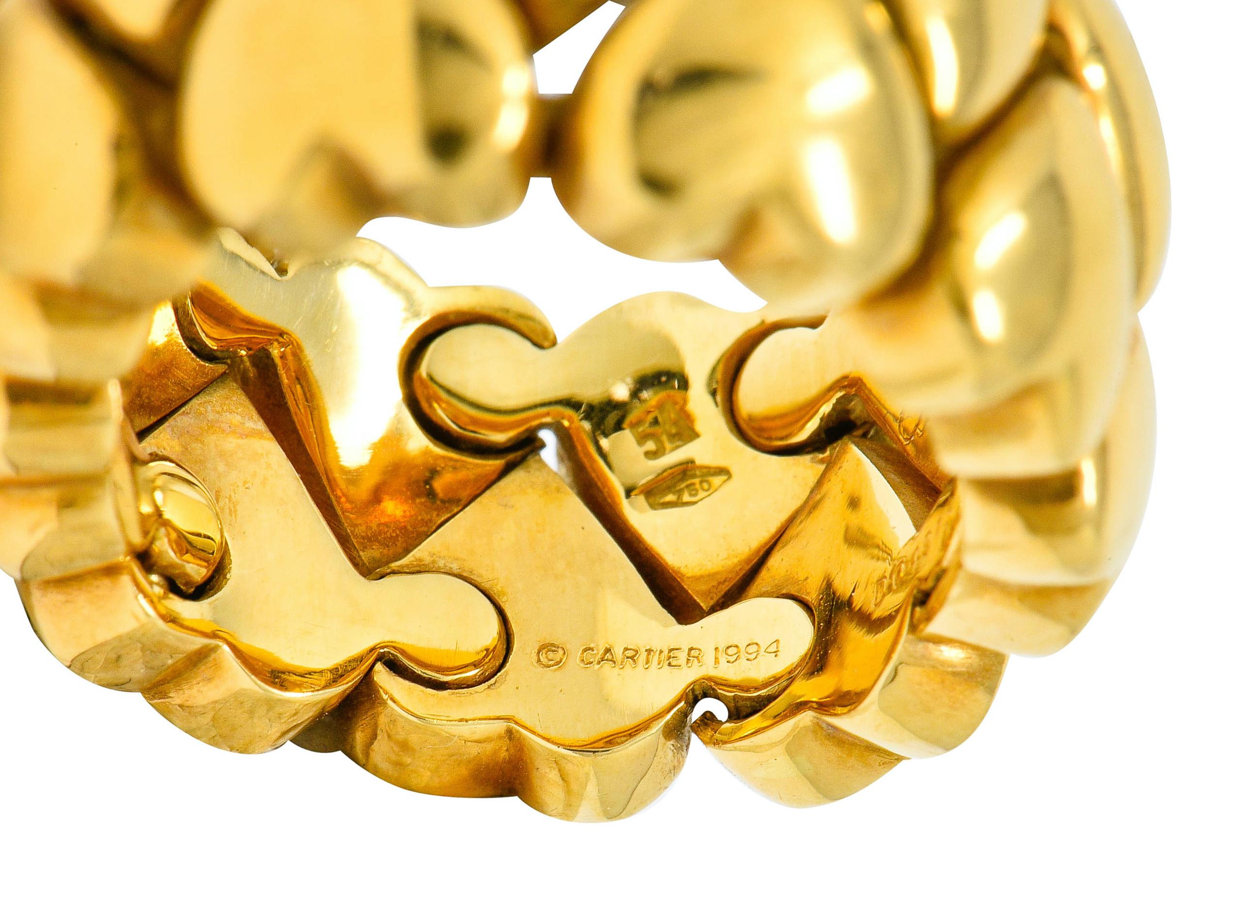 Cartier 18 Karat Yellow Gold Double Coeurs Heart Band Ring, circa 1994 In Excellent Condition In Philadelphia, PA