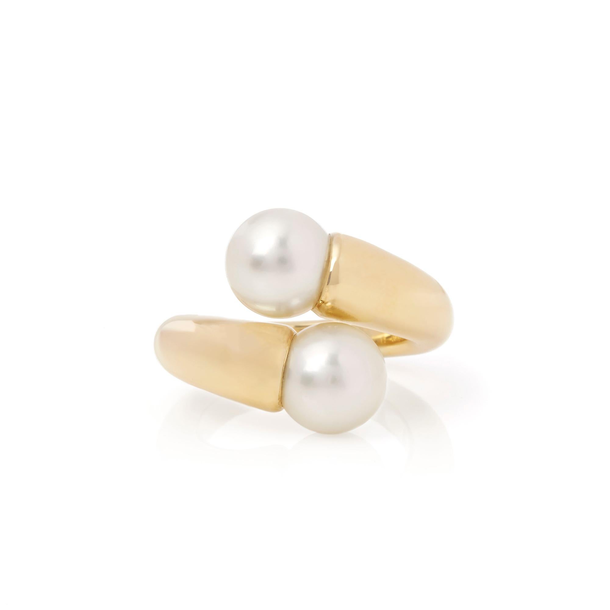 Modern Cartier 18 Karat Yellow Gold Double Cultured Pearl Ring