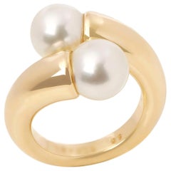 Cartier 18 Karat Yellow Gold Double Cultured Pearl Ring
