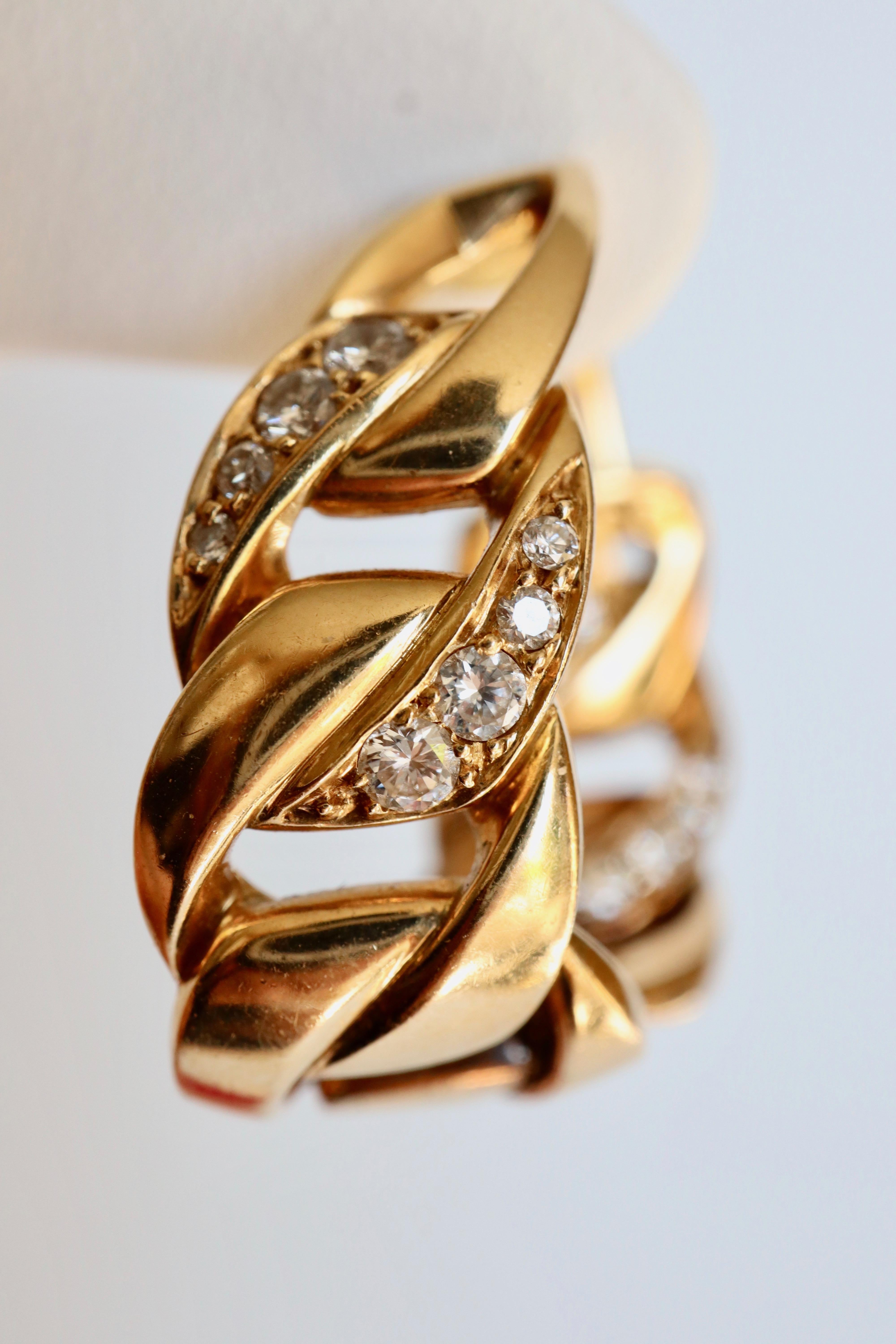 Cartier 18 Karat Yellow Gold Earrings and Diamonds, Rigid Curb Links Clips 1