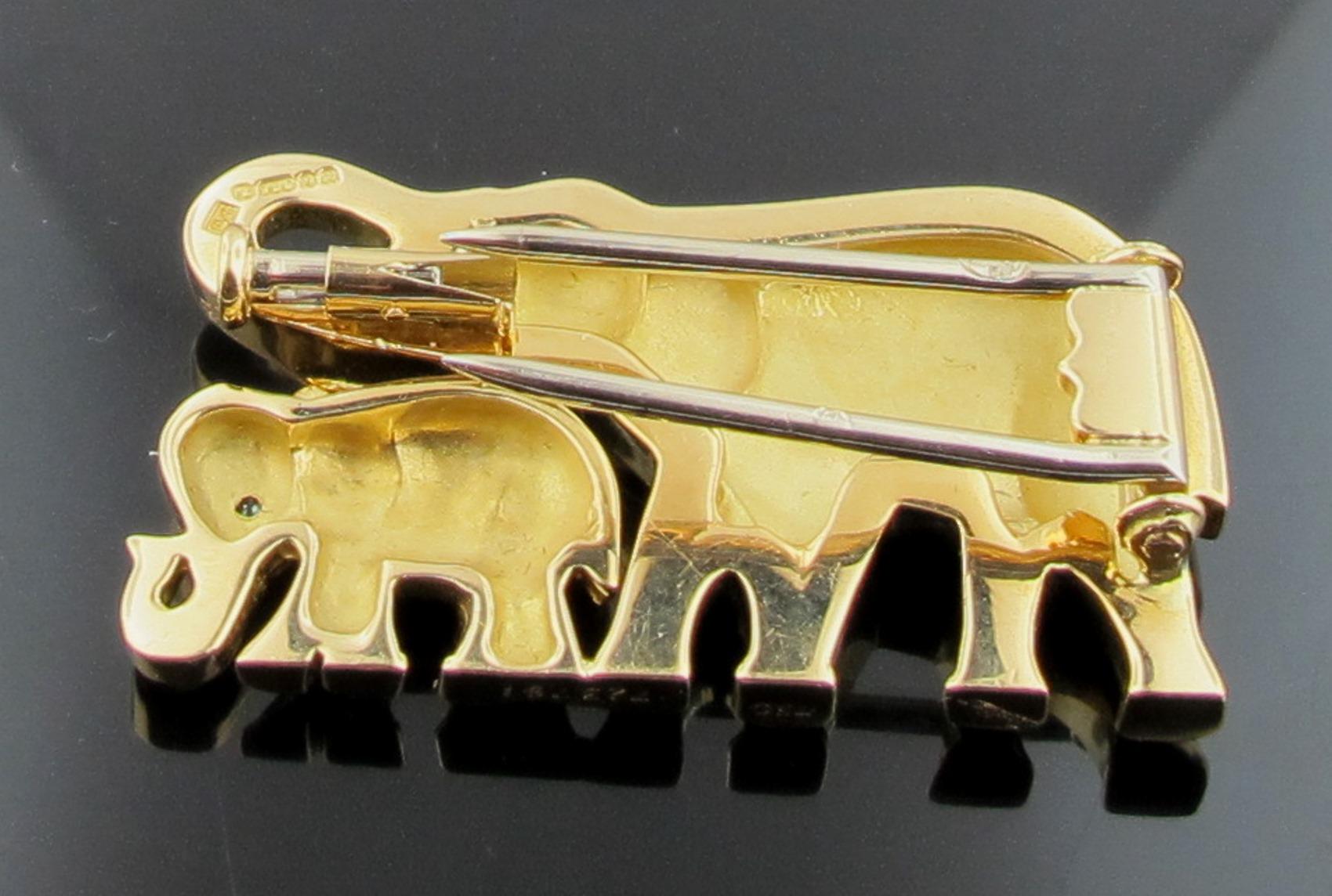 Cartier 18 Karat Yellow Gold Elephant Brooch with Emerald Eyes In Excellent Condition In Palm Desert, CA