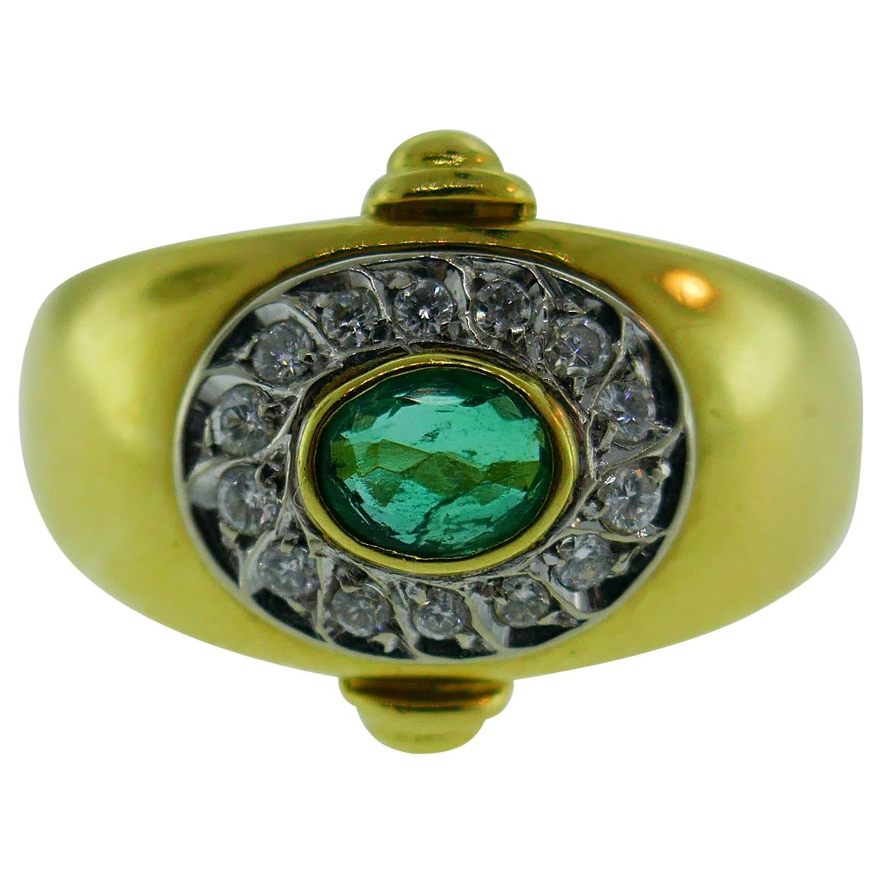 Cartier 18 Karat Yellow Gold, Emerald and Diamond Ring Vintage, circa 1970s