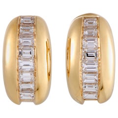 Cartier 18 Karat Yellow Gold Emerald Cut Diamonds Oval Omega Earrings