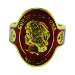 Cartier Or jaune 18 carats & Enamel Cuban Cigar Band Ring Vintage & Rare w/Box