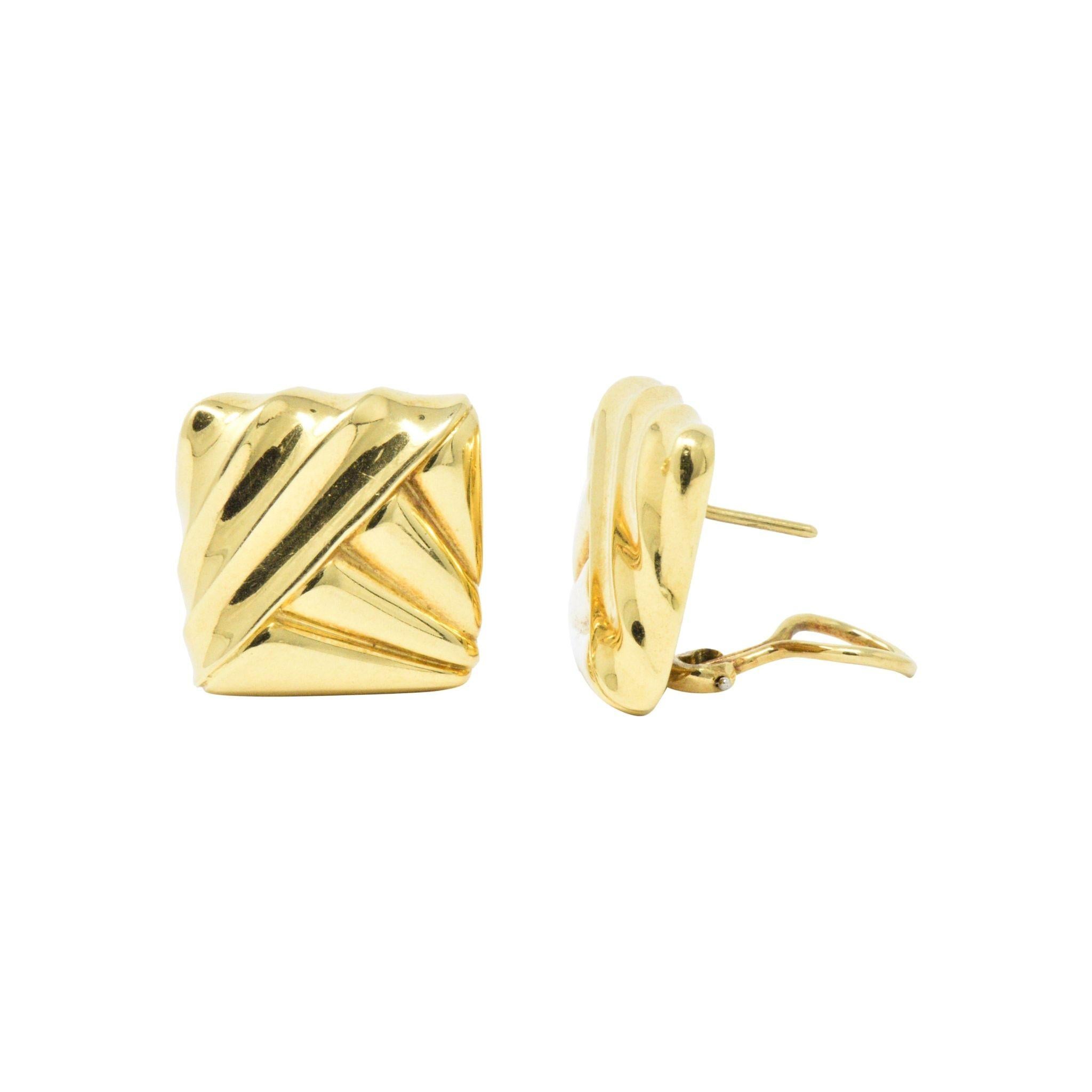 Modernist Cartier 18 Karat Yellow Gold Geometric Motif Earrings, circa 1970