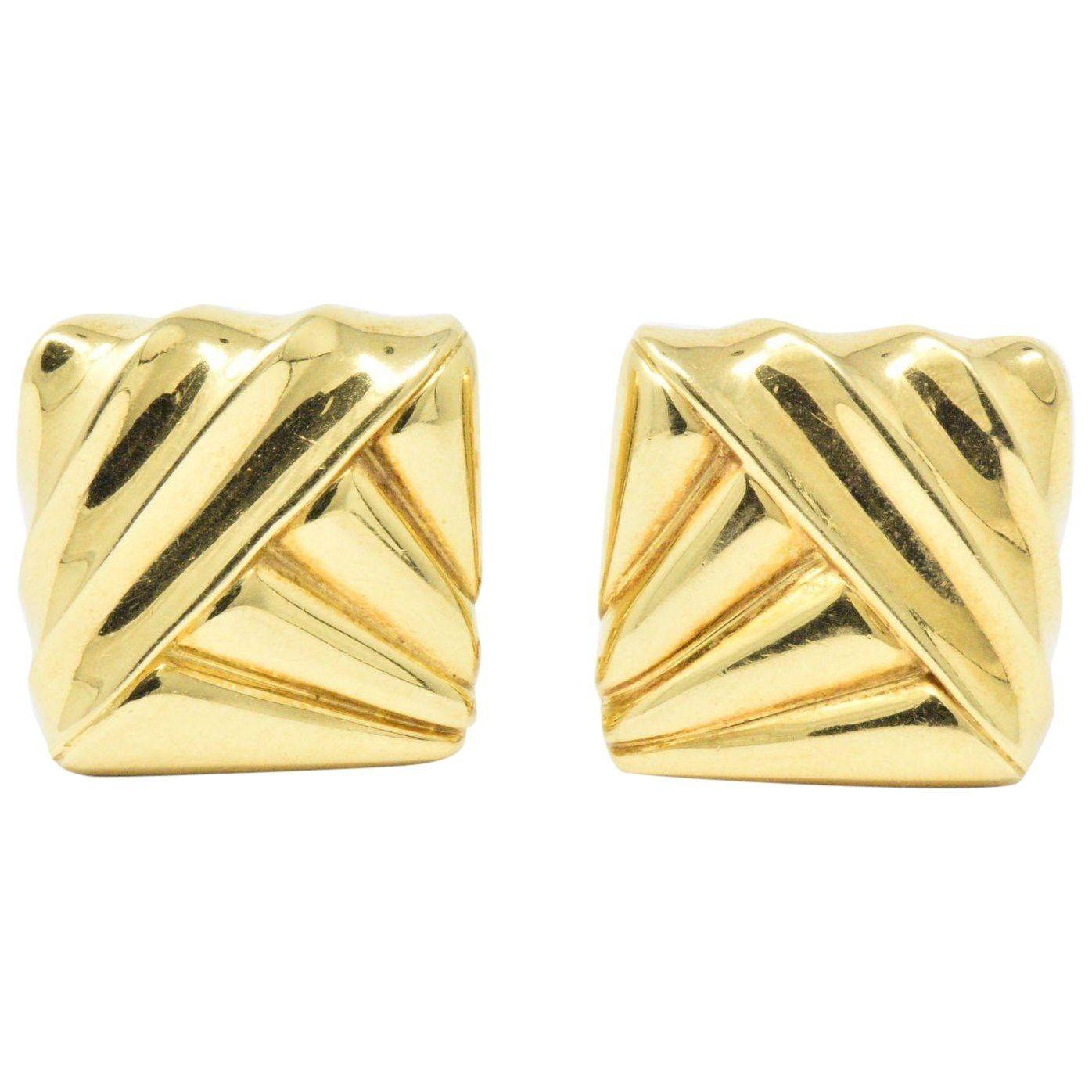 Cartier 18 Karat Yellow Gold Geometric Motif Earrings, circa 1970