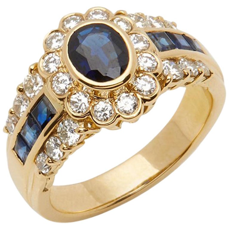 Cartier 18 Karat Yellow Gold GIA Certified Oval Sapphire Diamond Vintage Ring at 1stDibs