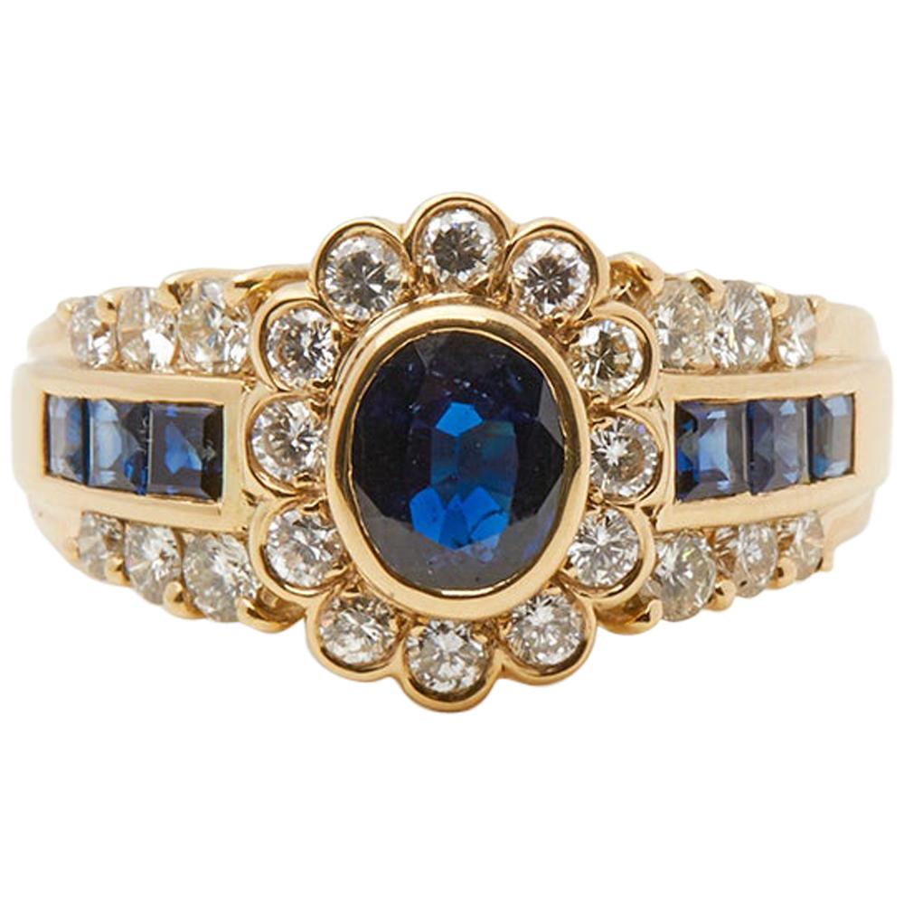 Cartier 18 Karat Yellow Gold GIA Certified Oval Sapphire Diamond Vintage Ring