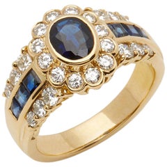 Cartier 18 Karat Yellow Gold GIA Oval Cut Sapphire Diamond Vintage Ring