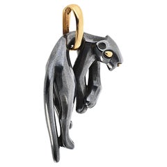 Cartier 18 Karat Yellow Gold Hematite Panther Pendant