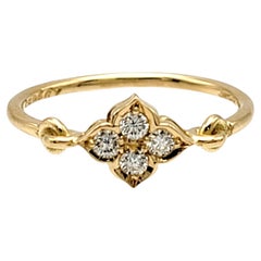 Cartier 18 Karat Yellow Gold Hindu Floral Band Ring with 4 Round Diamonds
