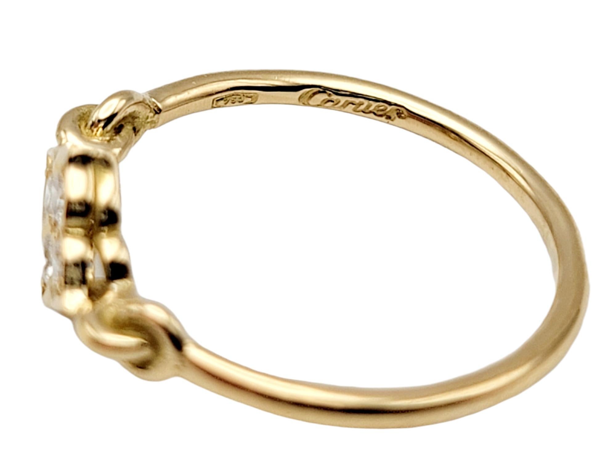 Round Cut Cartier 18 Karat Yellow Gold Hindu Floral Band Ring with 4 Round Diamonds