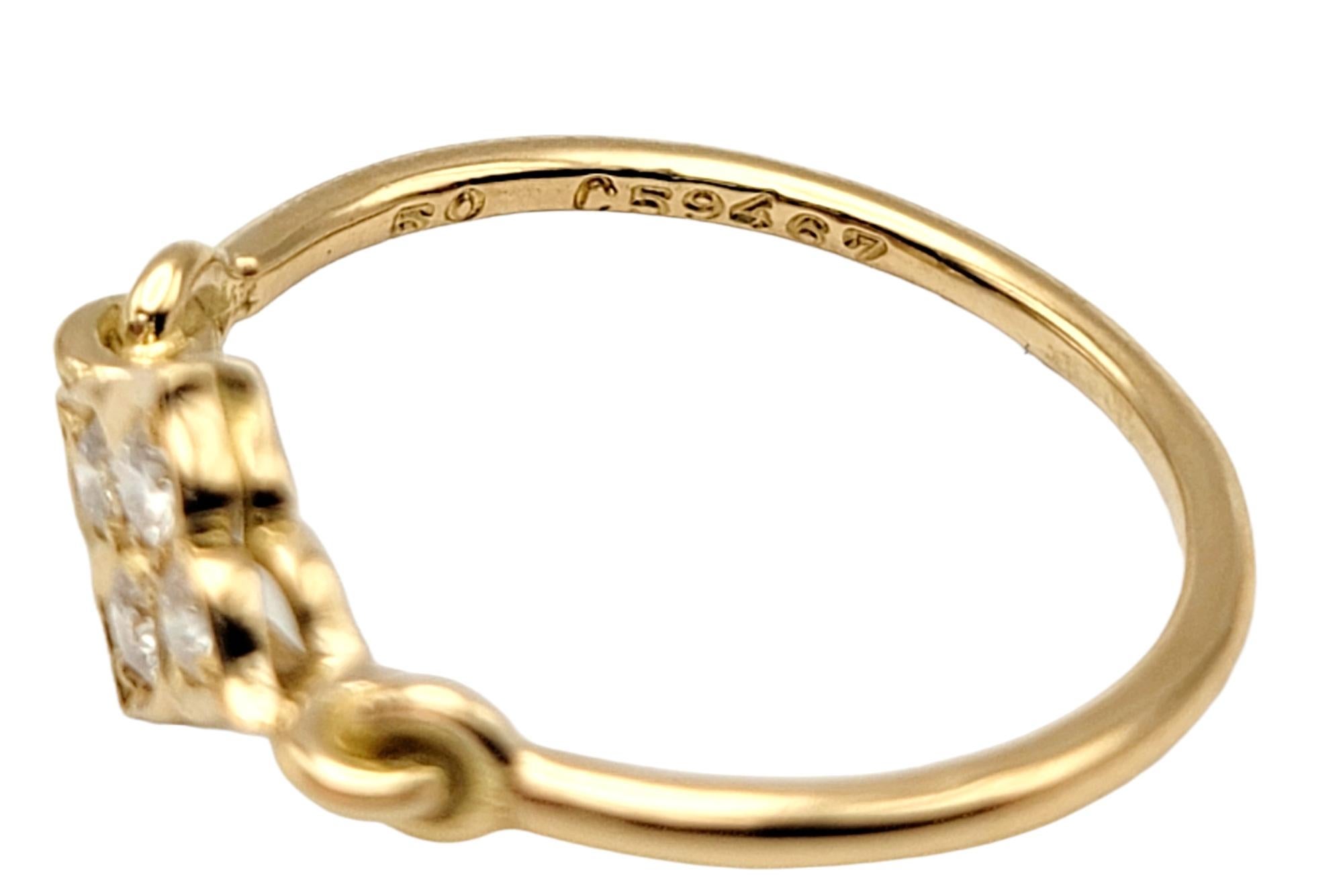 Cartier 18 Karat Yellow Gold Hindu Floral Band Ring with 4 Round Diamonds In Good Condition In Scottsdale, AZ