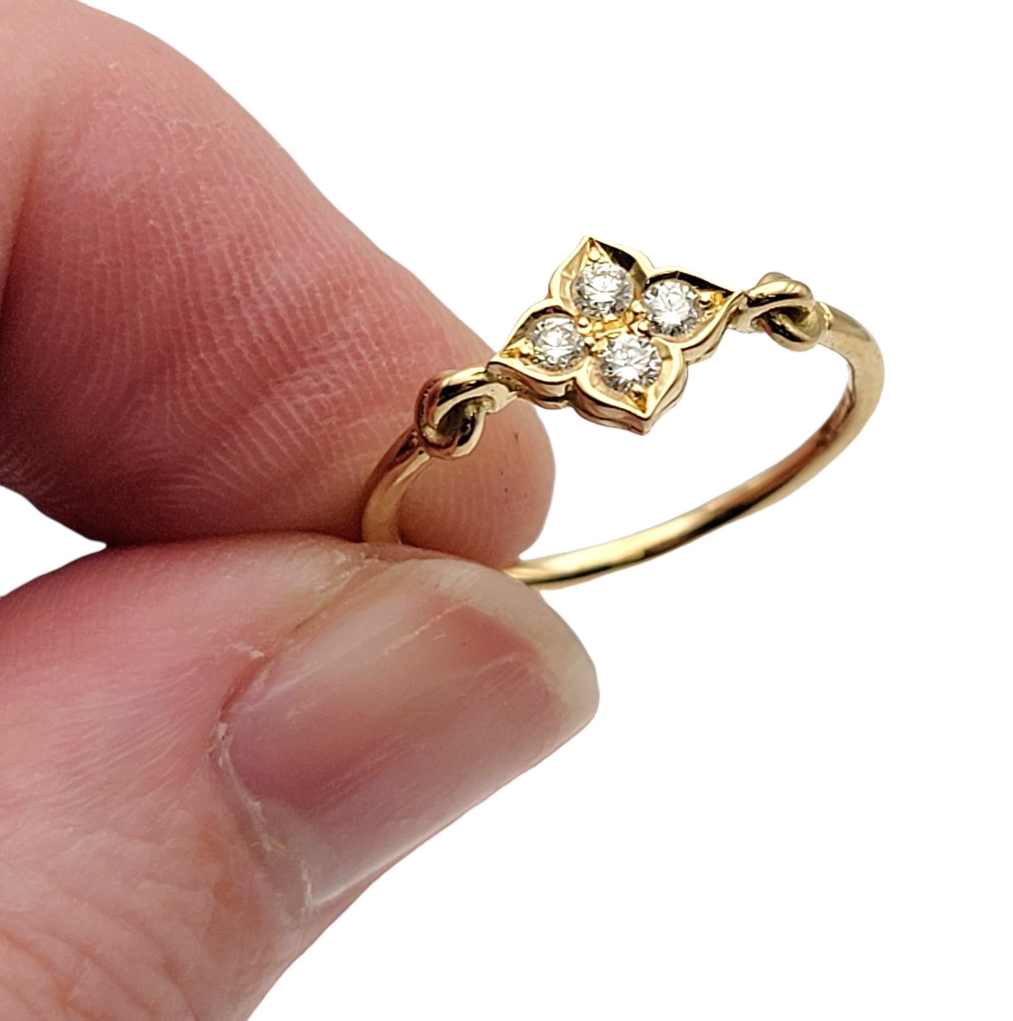 Women's Cartier 18 Karat Yellow Gold Hindu Floral Band Ring with 4 Round Diamonds