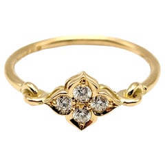Cartier 18 Karat Yellow Gold Hindu Floral Band Ring with 4 Round Diamonds