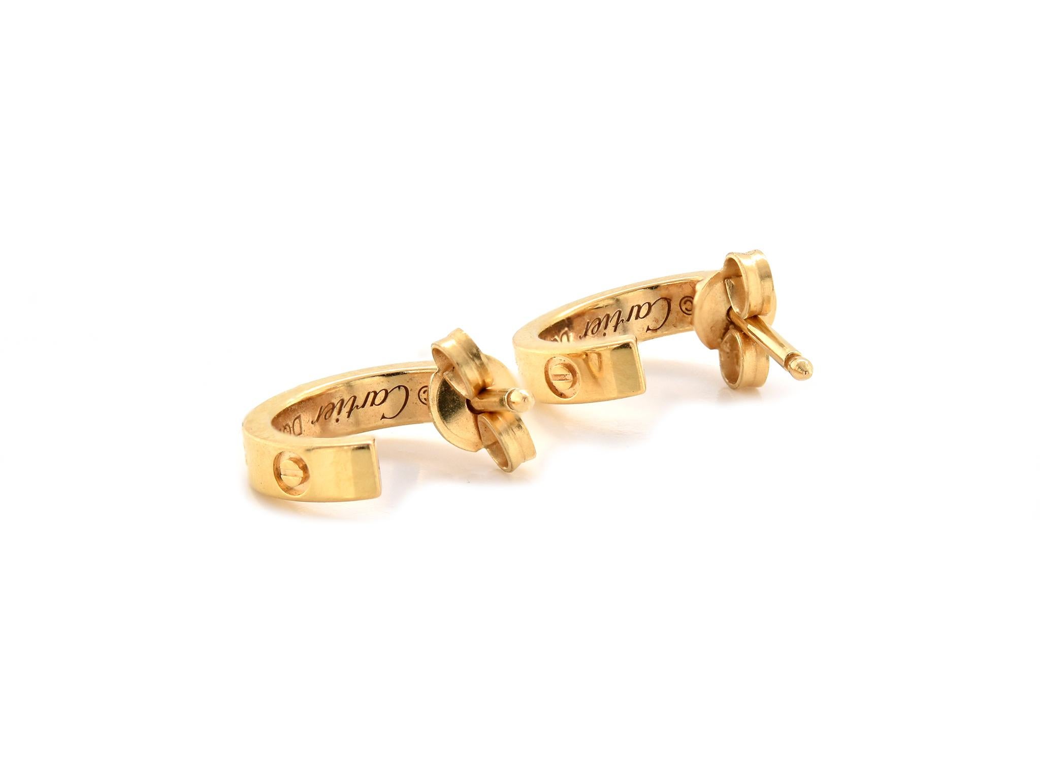 Cartier 18 Karat Yellow Gold Huggie Hoop Earrings In Excellent Condition In Scottsdale, AZ