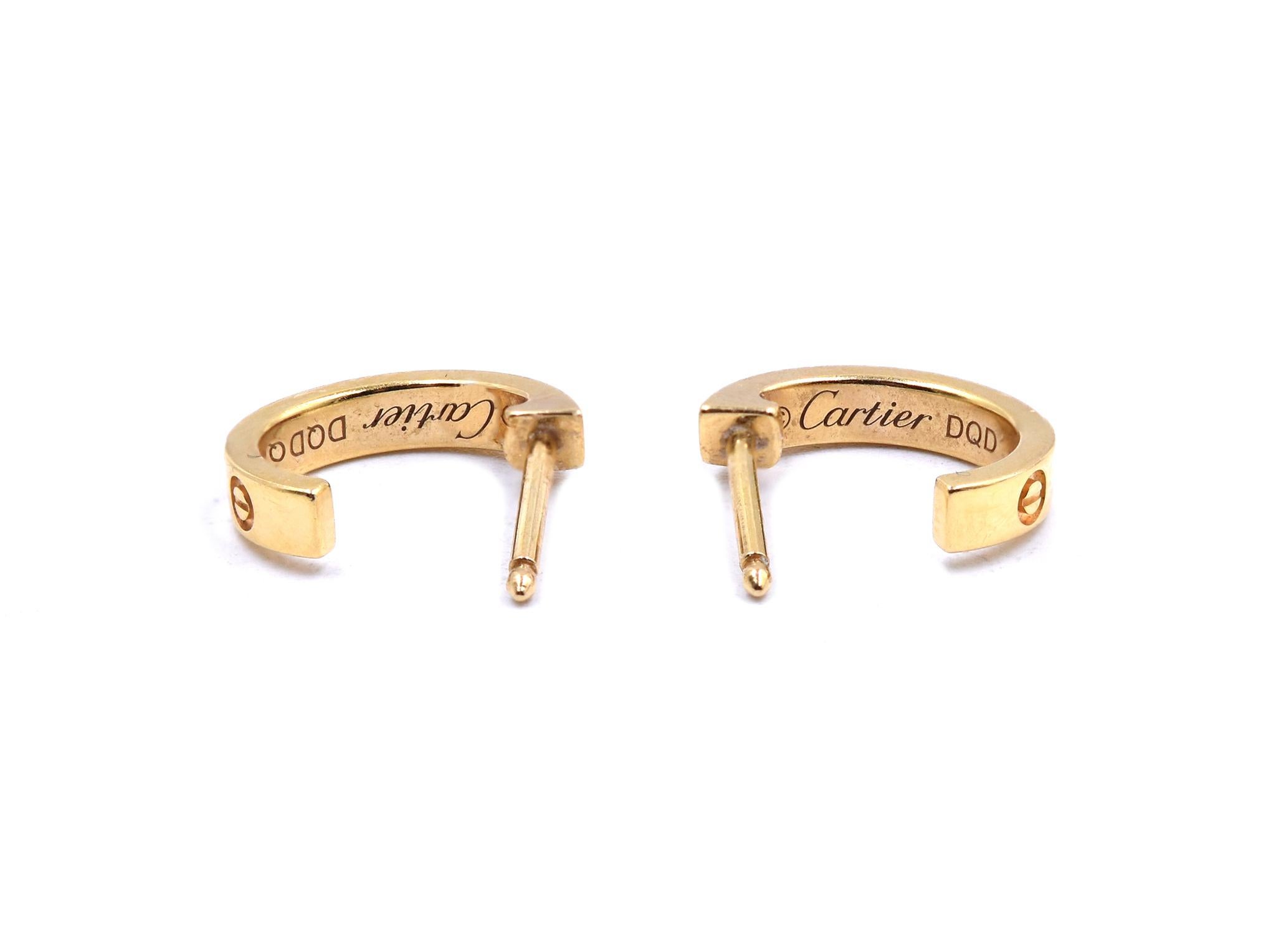 Women's Cartier 18 Karat Yellow Gold Huggie Hoop Earrings