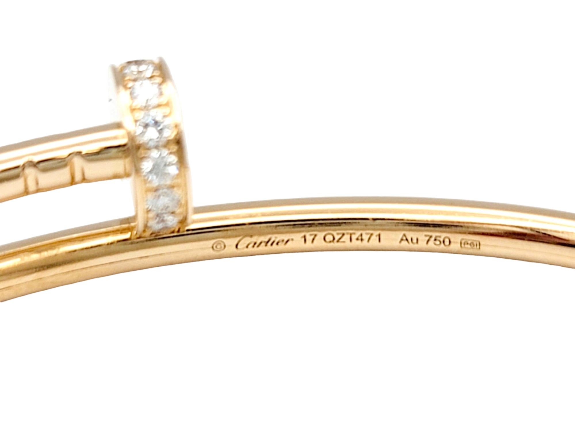 Cartier 18 Karat Yellow Gold Juste un Clou Bracelet with Diamonds, Small Model In Excellent Condition In Scottsdale, AZ