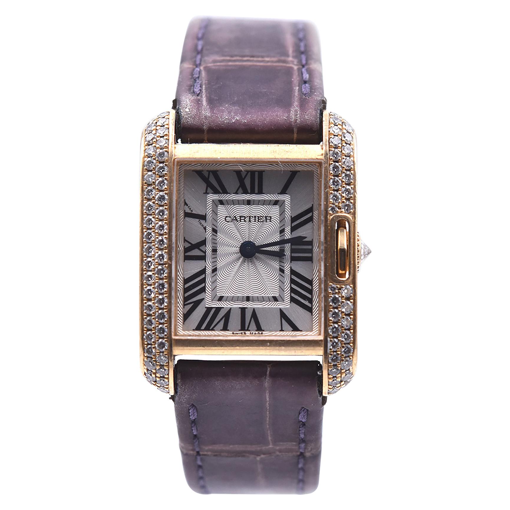 Cartier 18 Karat Yellow Gold Ladies Diamond Tank Francaise