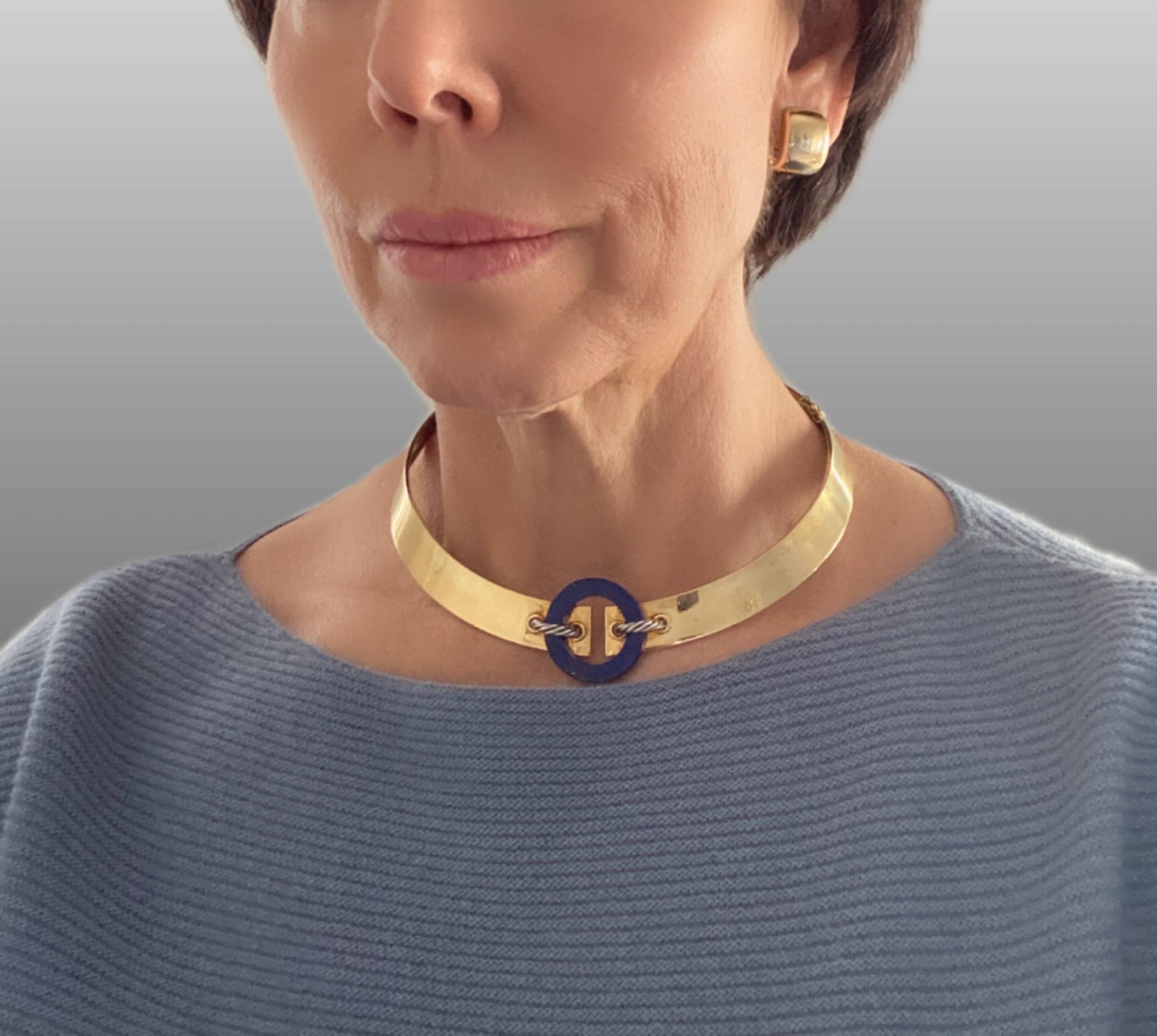 Cartier 18 Karat Yellow Gold & Lapis Lazuli Collar Necklace For Sale 4