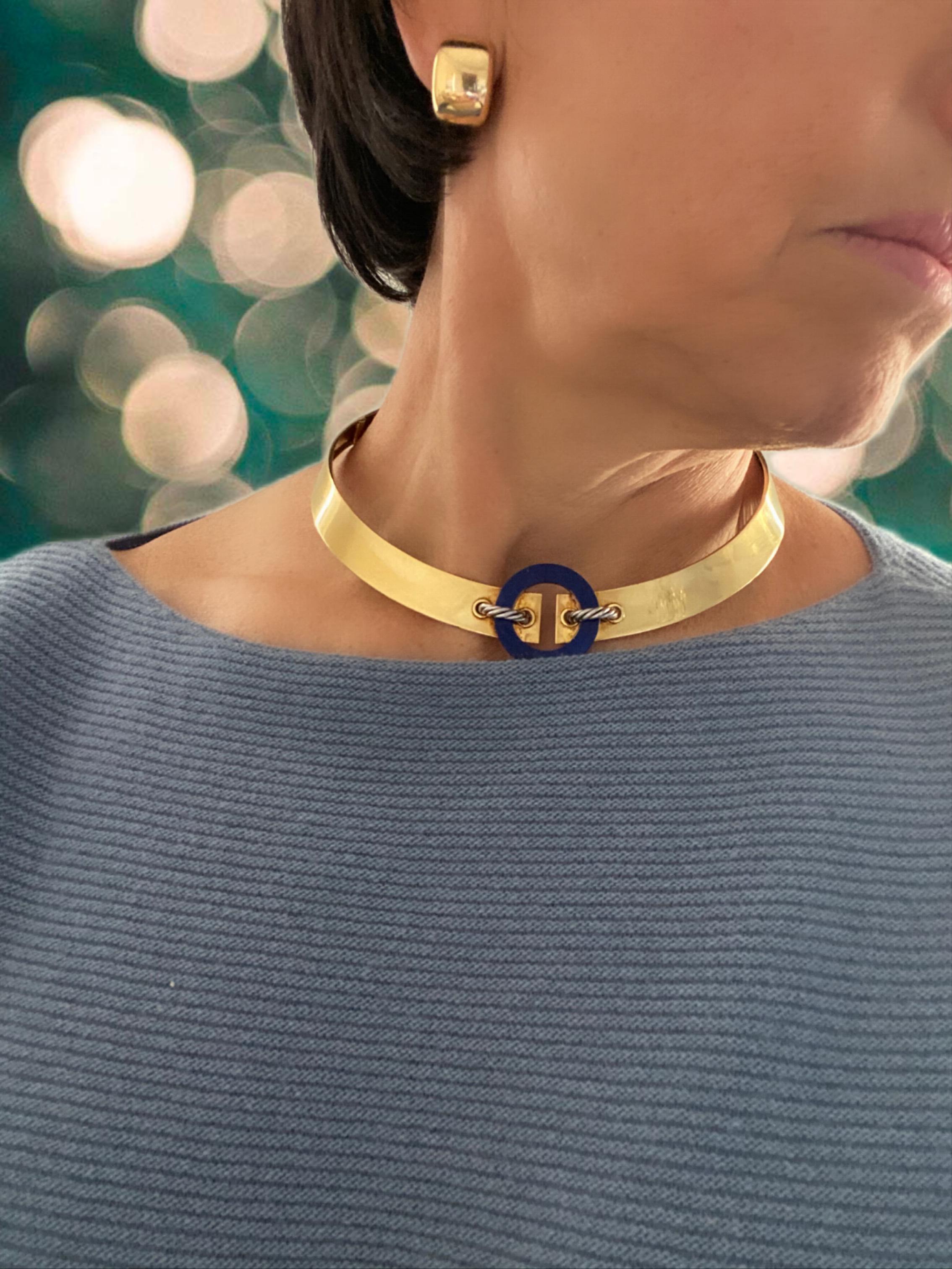 Cartier 18 Karat Yellow Gold & Lapis Lazuli Collar Necklace For Sale 6