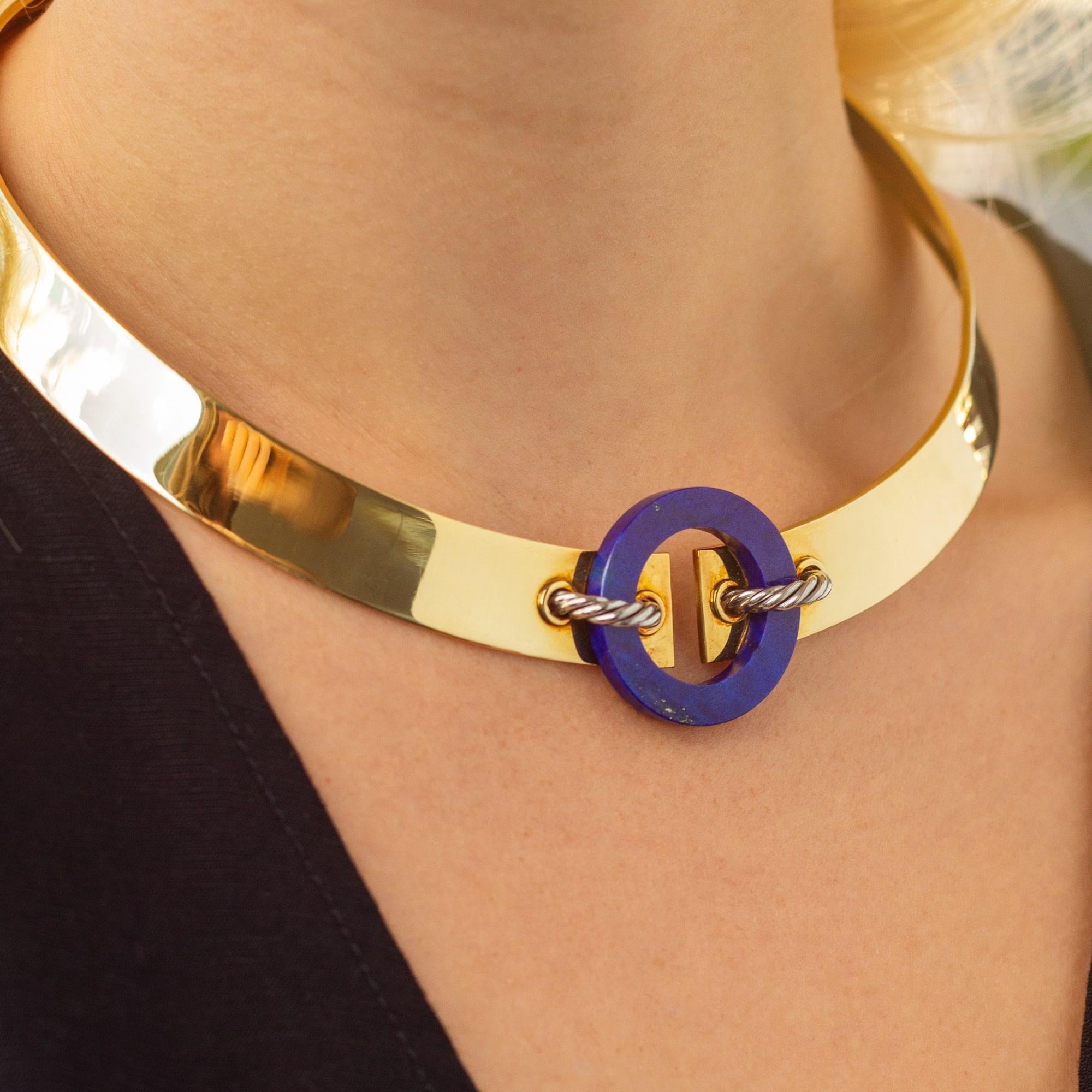 Cartier 18 Karat Yellow Gold & Lapis Lazuli Collar Necklace For Sale 2