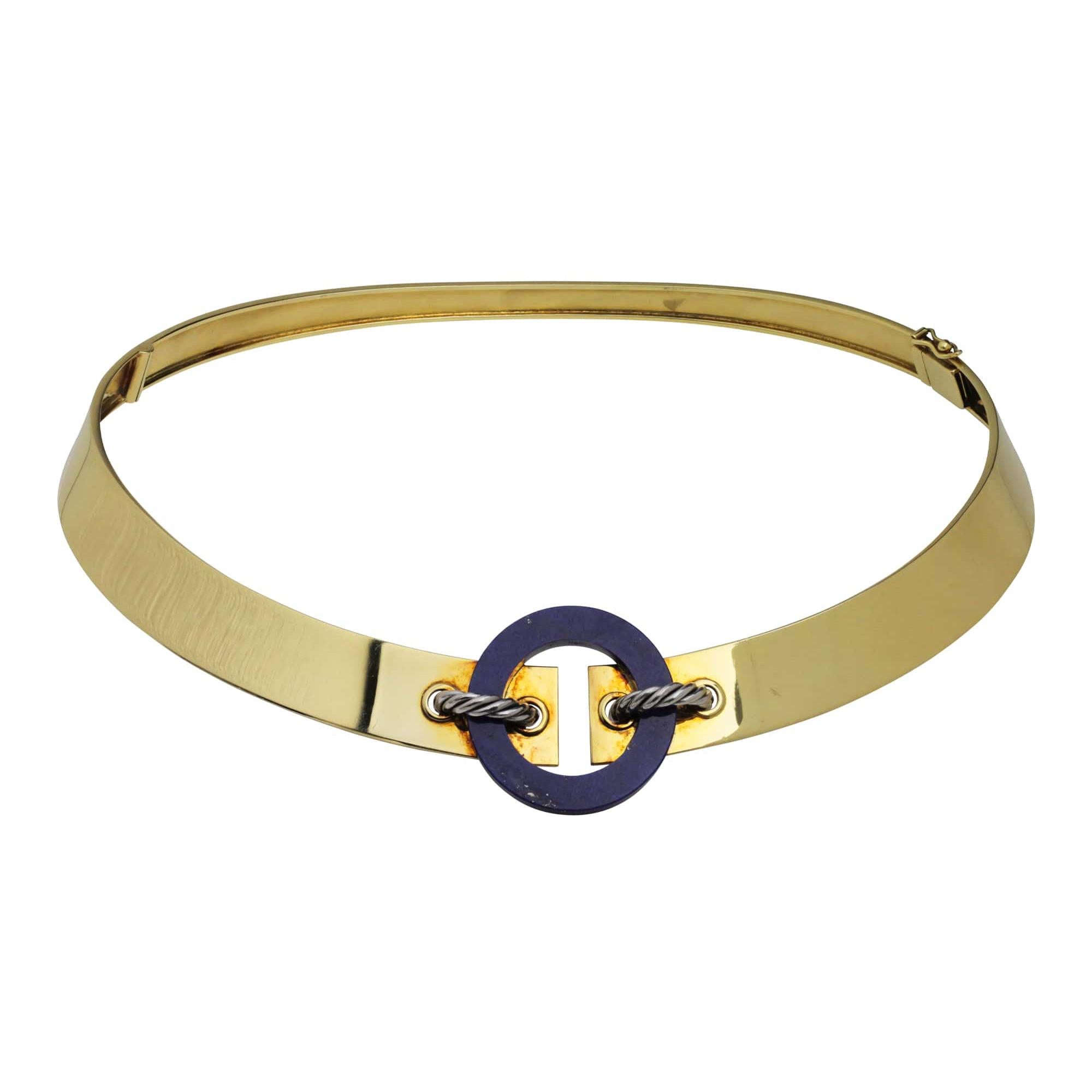 Cartier 18 Karat Yellow Gold & Lapis Lazuli Collar Necklace For Sale