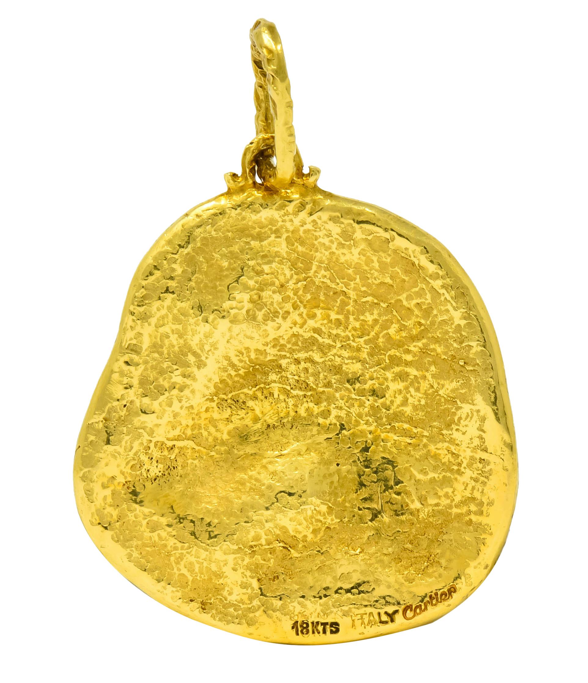 Contemporary Cartier 18 Karat Yellow Gold Leo Lion Zodiac Large Medallion Pendant, circa 1970