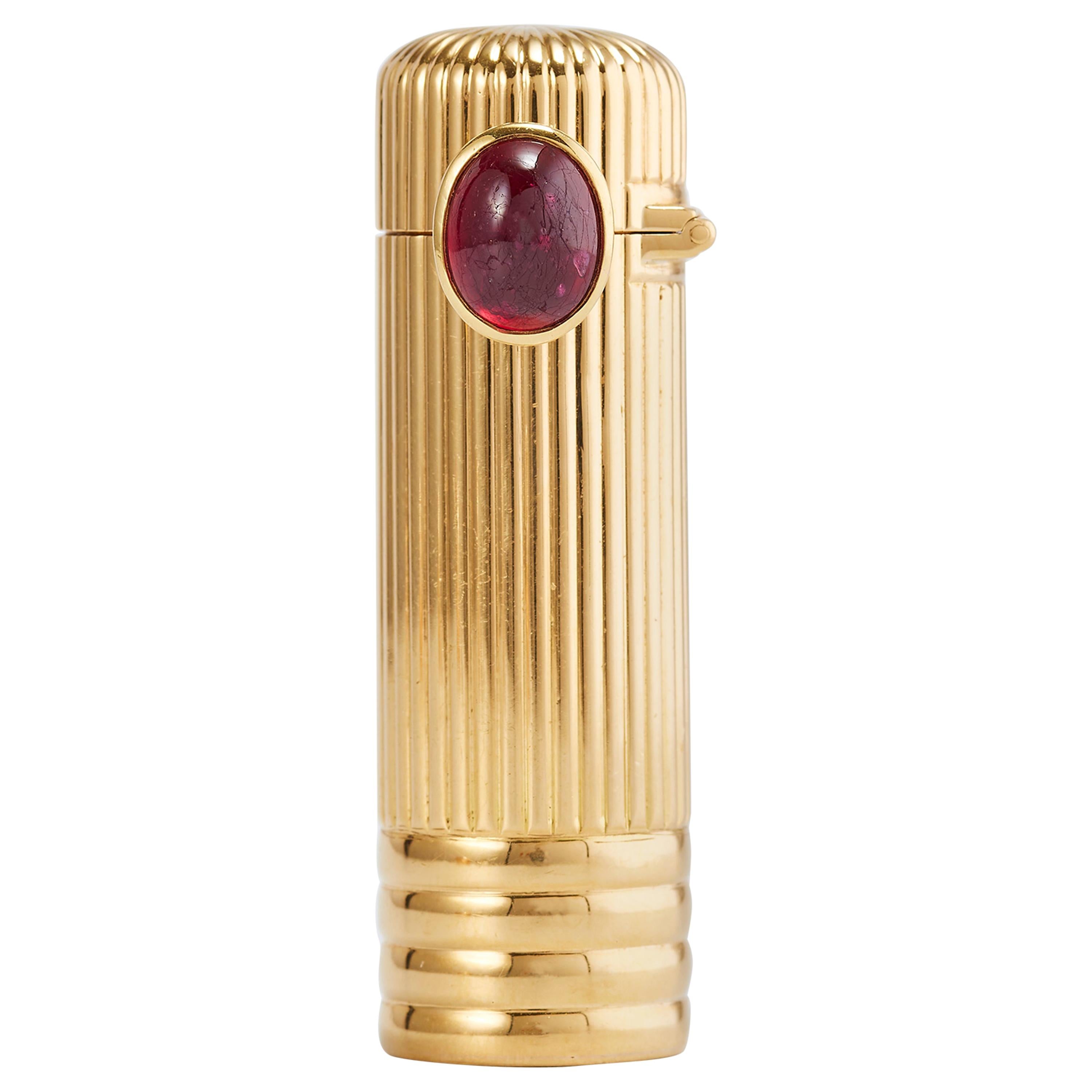 Cartier 18 Karat Yellow Gold Lipstick Container with Ruby