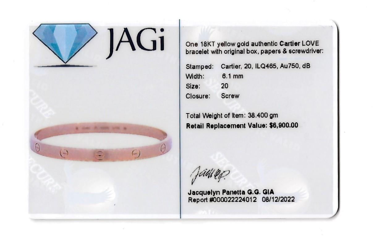 Cartier 18 Karat Gelbgold Love Armreif Armband, Box, Schraubenzieher 10