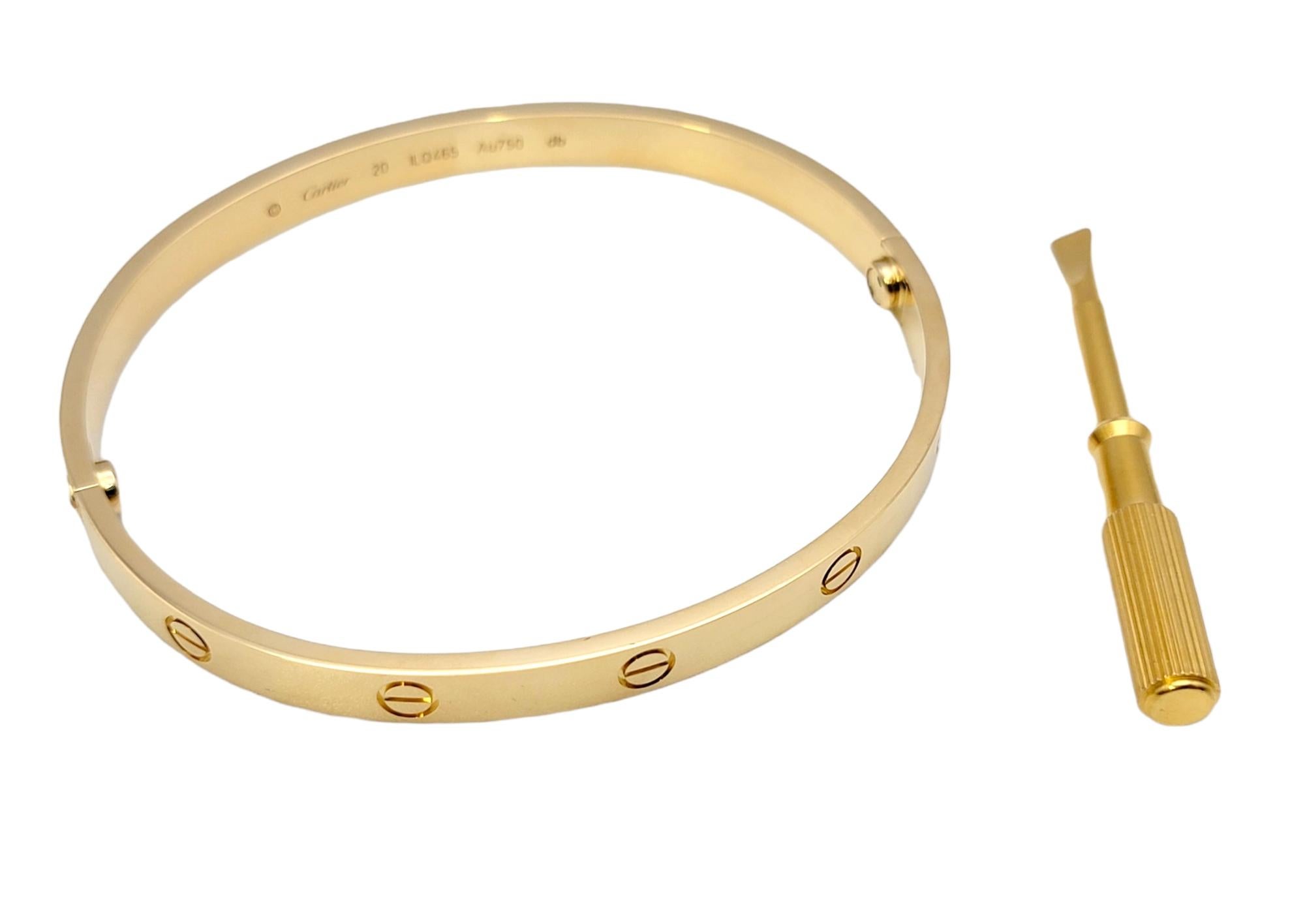 Cartier 18 Karat Yellow Gold Love Bangle Bracelet, Box, Screwdriver In Good Condition In Scottsdale, AZ
